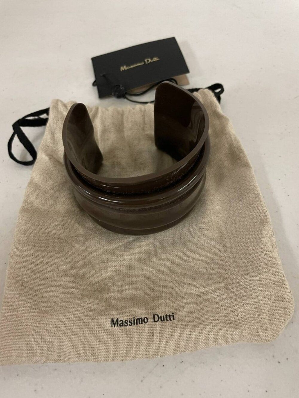 Massimo Dutti Brown Resin Cuff Bracelet Wide Stacked Design Statement Jewelry
